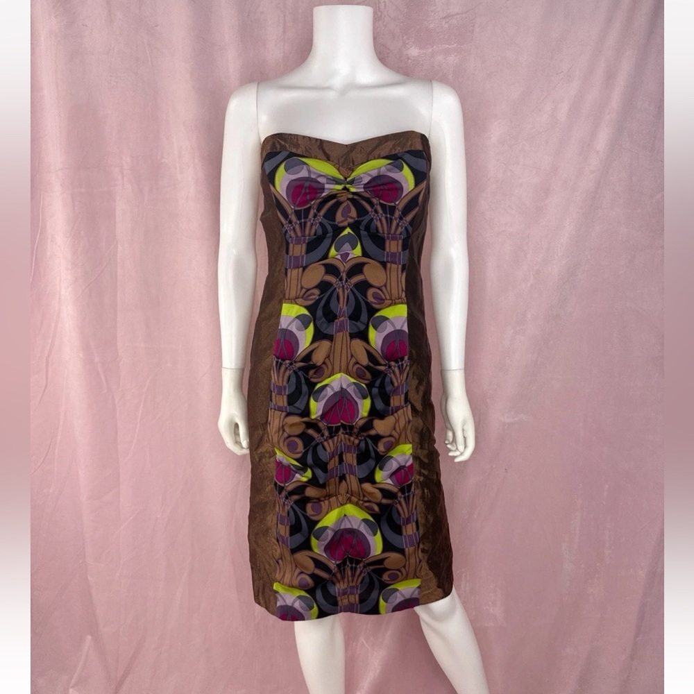 Nicole Miller Womens Silk Strapless Dress Size 8 Y2K Vintage Bronze